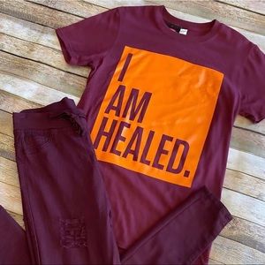 I Am Healed Cranberry Tee